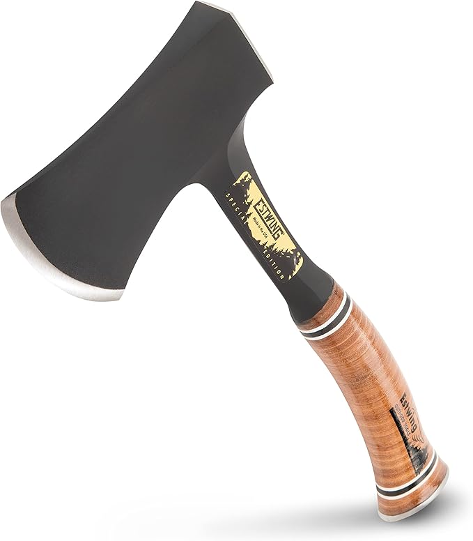 ESTWING Sportsman's Axe - 14" Special Edition Camping Hatchet with Forged Steel Construction & Genuine Leather Grip - E24ASEA