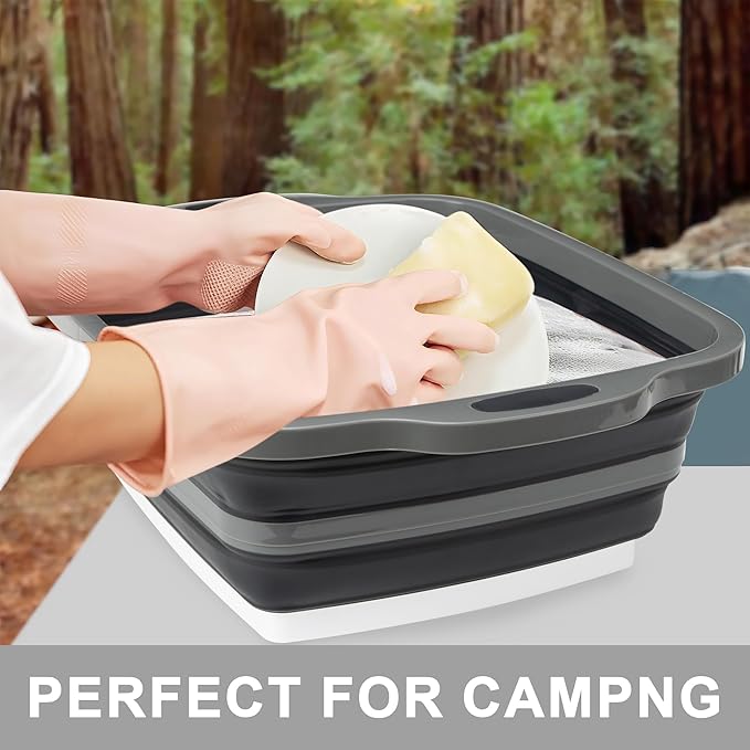 Tiawudi Large Collapsible BBQ Prep Tub with Lid(4.22 Gal/16L), Foldable Camping Sink with Colander, Cutting Board, Dish Basin for Kitchen, Bowl, Vegetable and Fruit, Storage Basket for Picnic