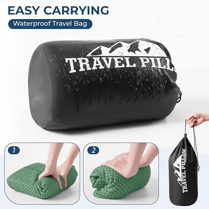 Travel Pillow Memory Foam Pillows, Ergonomic Wave Cervical Neck Pillow for Neck Pain Relief, Compressible Medium Firm Side Sleeper Pillow, Ideal for Camping, Office, Home & Bed (Green, M)