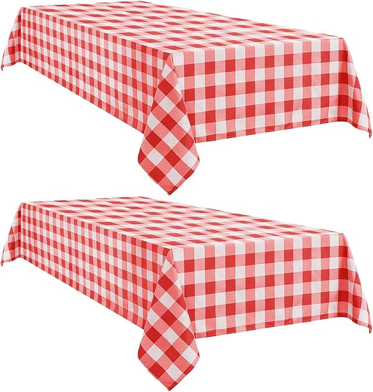Softalker Gingham Checkered Rectangle Tablecloth - Waterproof Buffalo Plaid Table Cloth Stain Resistant Polyester Table Cover for Picnic/Camping/Outdoor - Red and White, 2 Pack - 54 x 78 Inch