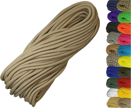 1/4" ParaMax Paracord 100 ft – 1000 lb Type IV Rope for Dog Leashes, Camping, Kayak Anchor - Made in USA - Light Tan
