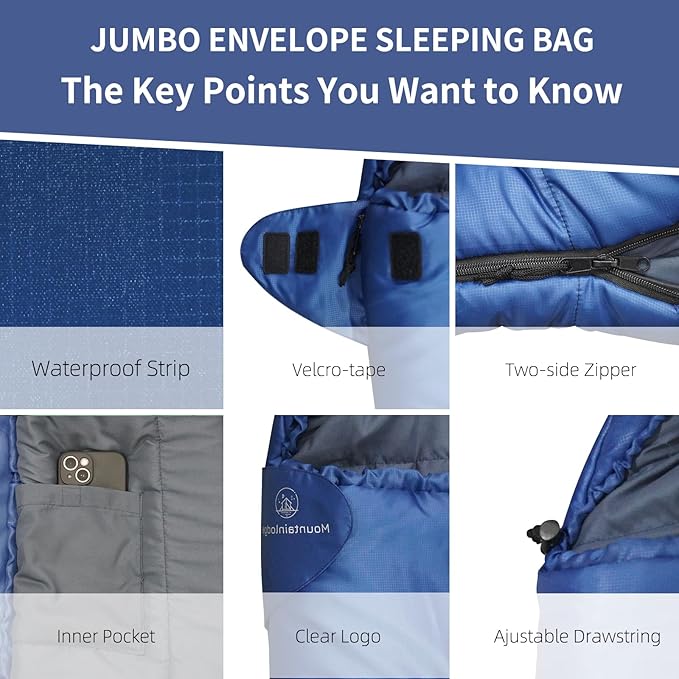 Jumbo Sleeping Bag for Adult&Kids,Cold&Warm Weather with Compression Sack and Water Resistant for Family Camping,Travel and Car Camping