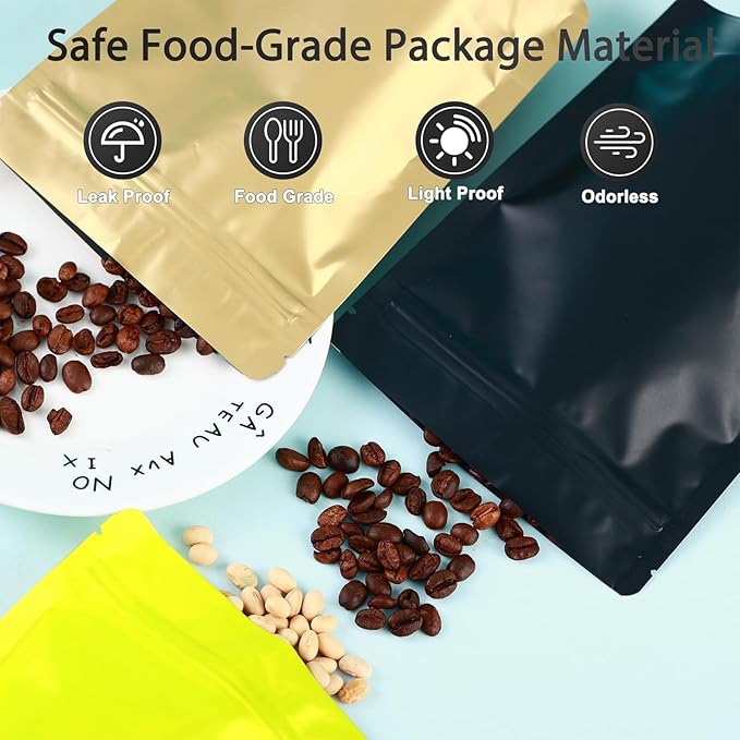 200 Pcs Mylar Bags for Food Storage 5x7 Smell Proof Bag Stand Up, Foil Resealable Bags for Food, Freeze Dried Candy Packaging Sealable Pouch Jewelry Bracelet Pouch for Small Business, Black