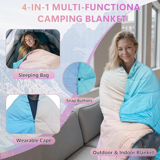 Outdoor Camping Blanket,Lightweight Down Alternative Puffy Camping Blankets Packable Waterproof Picnic Blanket Top Quilt for Sleeping Travel Stadium Hiking Cold Weather 55"x78.8"