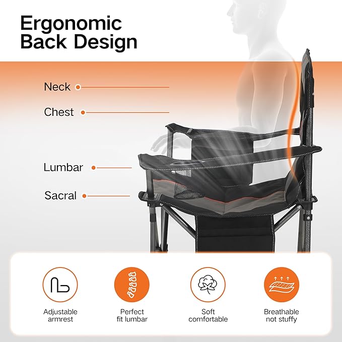 ALPHA CAMP Oversized Folding Camping Chair, Heavy Duty Portable Lawn Chairs with Cooler Bag, Side Pocket & Cup Holder, Folding Chairs for Outside Support 450 LBS