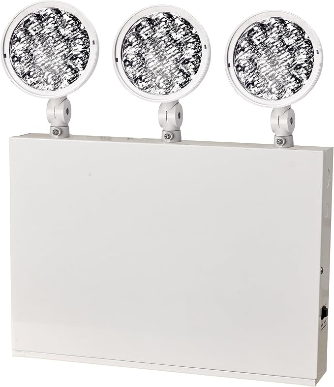 New York City Approved Emergency Light, Emergency Lights with Battery Backup, White Steel Housing, AC 120/277V, Three Heads