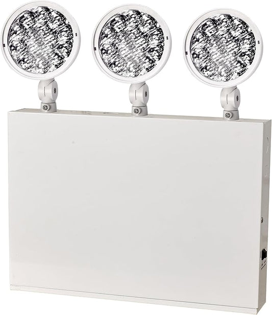 New York City Approved Emergency Light, Emergency Lights with Battery Backup, White Steel Housing, AC 120/277V, Three Heads