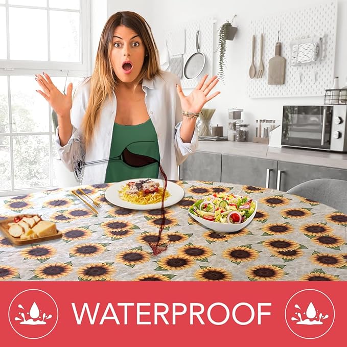 LAMINET Elastic Fitted Table Cover - Sunflower - Small Round - Fits Tables up to 44" Diameter