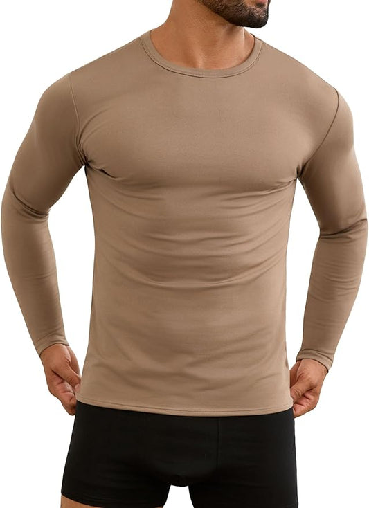 URRU Thermal Underwear for Men High Stretch Fleece Lined Long Sleeve Crewneck Thermal Shirts Base Layer Top Men Cold Weather