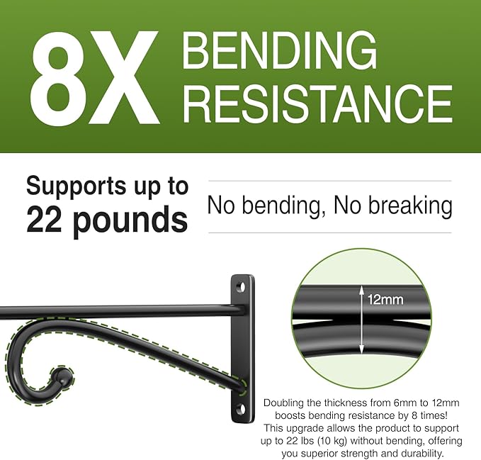 10" Plant Hanger Hook Outdoor Indoor ??Planter Hooks for Hanging Plants, Plant Wall Hooks, Brackets for Hanging Plants, Baskets, Wind Chimes, Bird Feeders, Lanterns, Bird Houses (Black, Metal, 2-Pack)