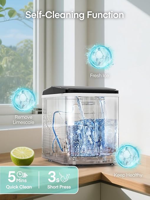 Nugget Ice Maker Countertop, 55lbs/24H Chewable Pellet Ice Machine with Self-Cleaning, Ready in 6 Minutes, Portable Ice Makers with Basket and Scoop for Home, Kitchen, Office (Silver)