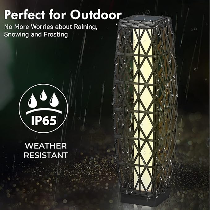 Grand patio Outdoor Solar Powered Wicker Floor Lamp Outdoor Weather-Resistant Deck Light for Garden Porch - Silver Gray, Large Cindy