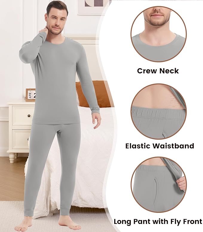 NACHILA Men's Thermal Underwear Set-Viscose Made from Bamboo, Soft Long Sleeve Base Layers Top and Bottom Warm Long Johns Set