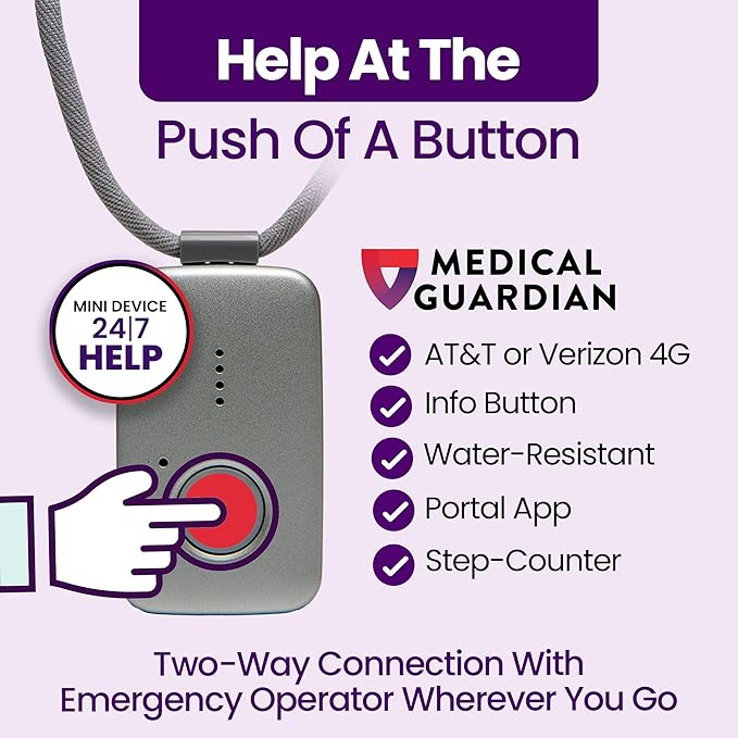 Medical Guardian MGMini | Medical Alert Device for Seniors | Water-Resistant, Emergency Call Button, 24/7 Monitoring, Step Counter, GPS Tracking | Monthly Subscription Required | Silver