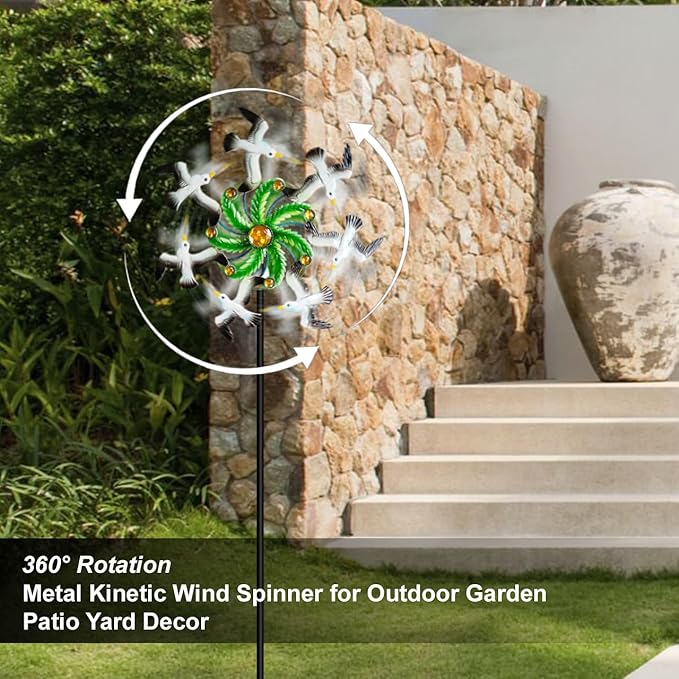 Seagull Wind Spinners - 39" Ocean-Themed Metal Wind Sculptures Garden Stake Art, 13.5” Windmill Yard Kinetic, Outdoor Decor for Patio & Lawn - Metal Beach Sculpture with Seagull Design