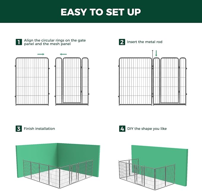 FXW Garden Fence with Door, 40in(H) x 54ft(L) 24 Panels Dog Fence Outdoor for The Yard - Heavy Duty Metal Fencing Tall Animal Barrier for Dog and Rabbit, Easy Assemble