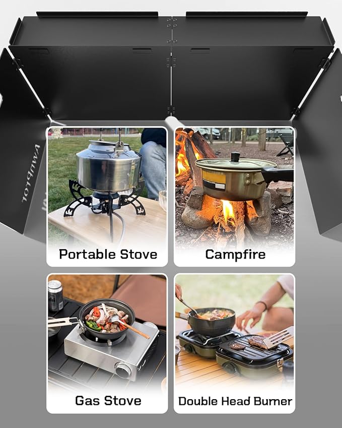 Aluminum Camping Stove Windscreen,Lightweight Foldable Outdoor Wind Blocker Gas Stove Windshield Wind Screen with Storage Bag for Camping,Glamping,Hiking,Picnic,Backpacking,Cooking,Fishing