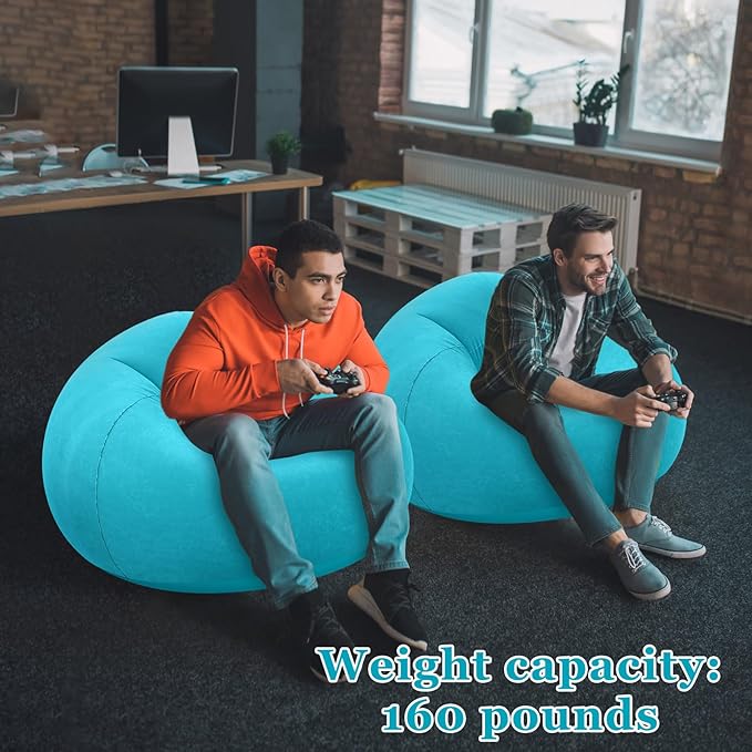 Realspring Inflatable Bean Bag Chairs Outdoor Blow up Camping Chairs Inflatable Lazy Sofa Folding Portable Bean Bag Loungers Couch for Movie Night(Lake Blue,2 Pcs)