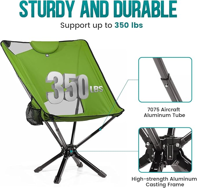 Portable High Back Camping Chair with Adjustable Height, Small Compact Outdoor Folding Chair for Adults Travel, Riselite Collapsible Lightweight Packable Camp Chairs, Easy Carry and Quick Setup