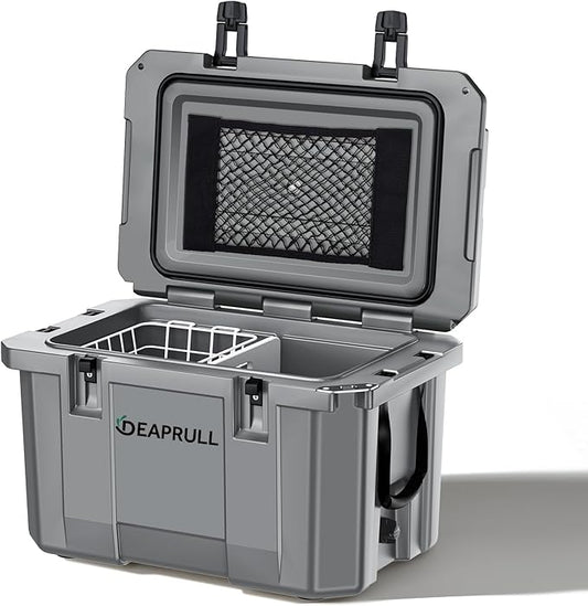 Hard Cooler, Insulated Ice Chest Box Holds Ice for More Days, Portable Cooler with Handle, Cup Holders, Double Latches for Camping Drink, Beach, Picnic, Fishing, Boat, Barbecue