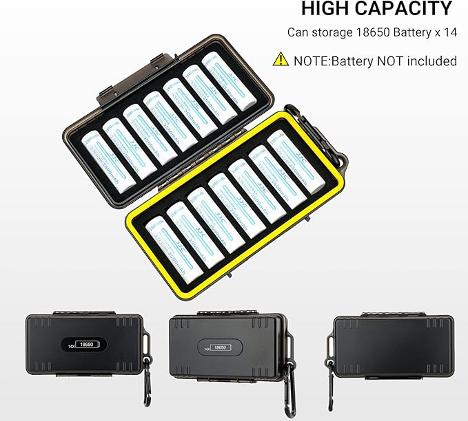 JJC 14 Slots 18650 Battery Case with Carabiner, Water-Resistant and Shockproof Battery Storage for 14 x 18650, 18650 Organizer Box