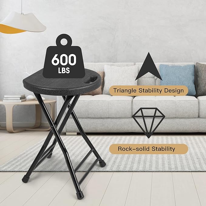 Folding Stool with Handle, Folding Chair,Folding Bar Stool with Non-Slip Feet,600 lbs Capacity,Indoor and Outdoor Foldable Stool for Adults(13"×11.5"×18")