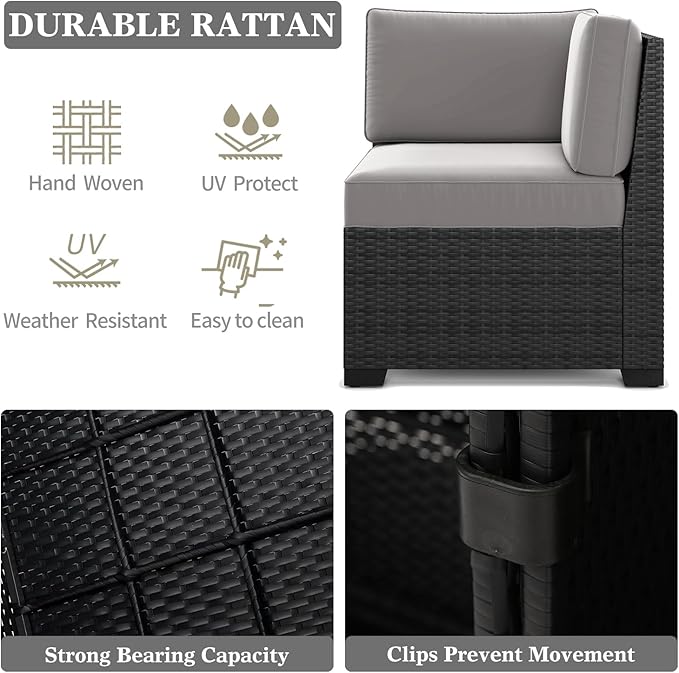 LayinSun 13 Pieces Outdoor Patio Furniture Set with 44" Fire Pit Table Rattan Sectional Sofa Conversation Sets