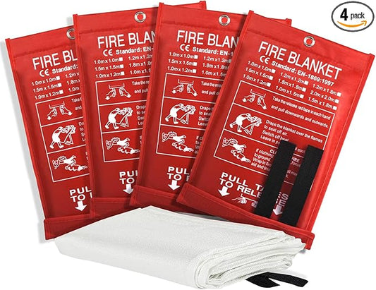Smilco Emergency Fire Blanket for Home & Kitchen - 40x40 Flame-Retardant Fiberglass Fire Suppression Blankets, 4-Pack for Bedroom, Camping, BBQ & Emergency Safety (White)
