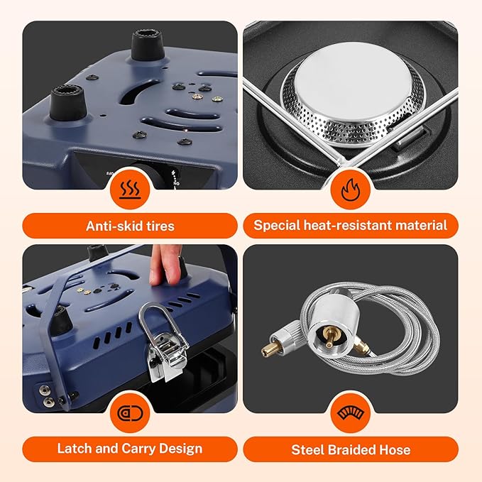 Dollate 2-Burner Propane Stove with Griddle and Carrying Bag, Portable Foldable Camping Stove with 2 Adjustable Burners 16000 BTUs,for Camping Tailgating Essentials Gear (Blue)