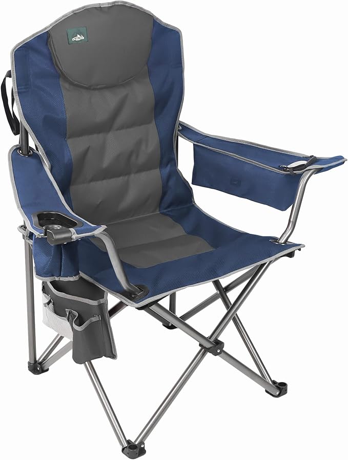 Northroad Oversized Camping Chair, Full Padded Outdoor Folding Chair Support 350 LBS, Heavy Duty Lawn Chair w/Cup Holder, Cooler Bag, Shoulder Straps for Adult-Blue