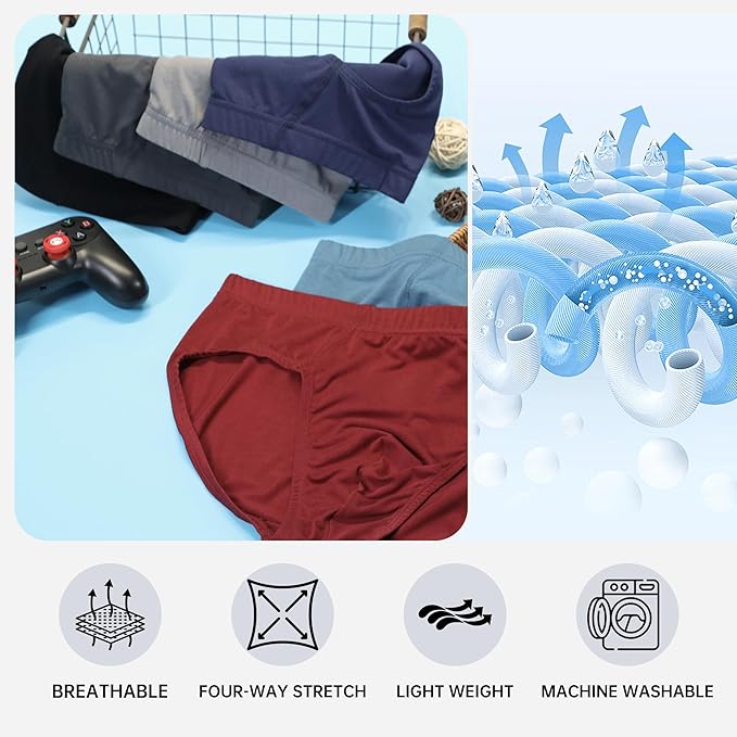 BAMBOO COOL Men's Underwear Briefs Fabric Covered Waistband Underwear Breathable Briefs with 3D Pouch Tagless Panties for Men