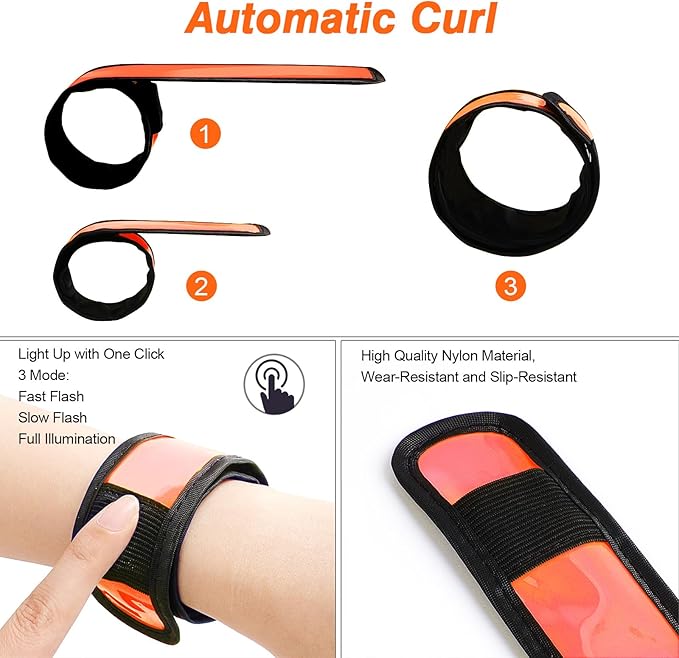 Pack of 6 LED Light Up Band Slap Bracelets Night Safety Wrist Band for Cycling Walking Running Concert Camping Outdoor Sports