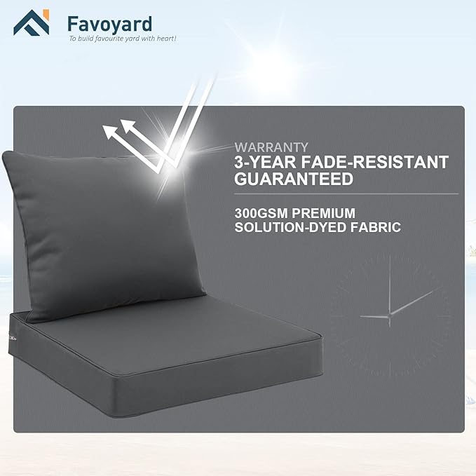 Favoyard Outdoor Seat Cushion Set 19 x 19 Inch Waterproof & Fade Resistant Patio Furniture Cushions with Removable Cover Deep Seat & Back Cushion with Handle and Adjustable Straps for Chair Sofa Couch