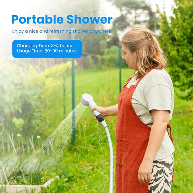 Portable Camping Shower Outdoor Camp Shower Pump,Upgrade Rechargeable Electric Shower Pump with Intelligent Digital Display Multiple Spray Modes for Camping, Hiking, Traveling,RV