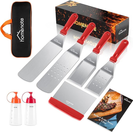 HOMENOTE Griddle Accessories Kit, Exclusive Griddle Tools Spatulas Set for Blackstone - 8 Pcs Commercial Grade Flat Top Grill Accessories - Great for Outdoor BBQ, Teppanyaki and Camping, Red