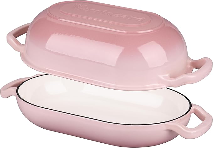 Enameled Cast Iron Sourdough Bread Oven, Dutch Oven, Loaf Cast Iron Bread Pan for Homemade Bread Baking, Meatloaf Pan with Lid, 5QT, Pink