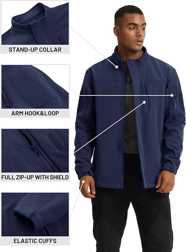 TACVASEN Men's Tactical Softshell Jacket Fleece Lined Water Resistant Windbreaker Military Lightweight Coat for Hiking