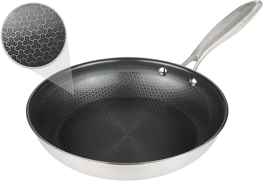 Stainless Steel Nonstick Frying Pan, Hybrid Ceramic 10-Inch Frying Pan, Stay-Cool Handle, PFAS & PFOA PTFE Free, Dishwasher & Oven Safe, Scratch-Resistant, Compatible with Induction & All Cooktops