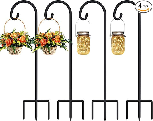 FEED GARDEN 48 Inch Small Shepherd Hooks for Outdoor, Garden Hook for Lanterns, Sheperd Hooks for Hanging Plants, Bird Feeders, Solar Lights, Mason Jars, Weddings Decor, 4 Pack