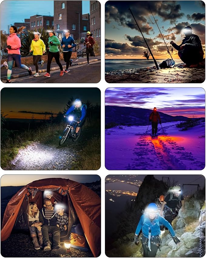 Headlamp Rechargeable 3 Pack, 230° Wide Beam Running Head Lamp Hands Free for Adults, Head Lights for Forehead, Head Flashlight with Hard Hat Clips for Runners, Hunting, Hiking, Camping