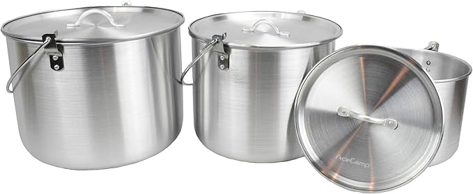AceCamp Nested Pot Aluminum Lightweight Cooking Pot Set Outdoor Large Stock with lid and folding handle - 4L,8L,12L