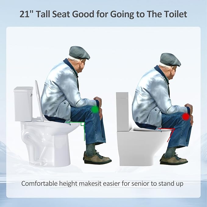 Simple Project Soft Tall Toilets for Seniors 21 inch with Comfort Chair Seat, 1.28 Gpf Powerful Single Flush High Toilet Elongated, 12 Inch Rough Extra Tall Toilet for Bathrooms & Tall Person