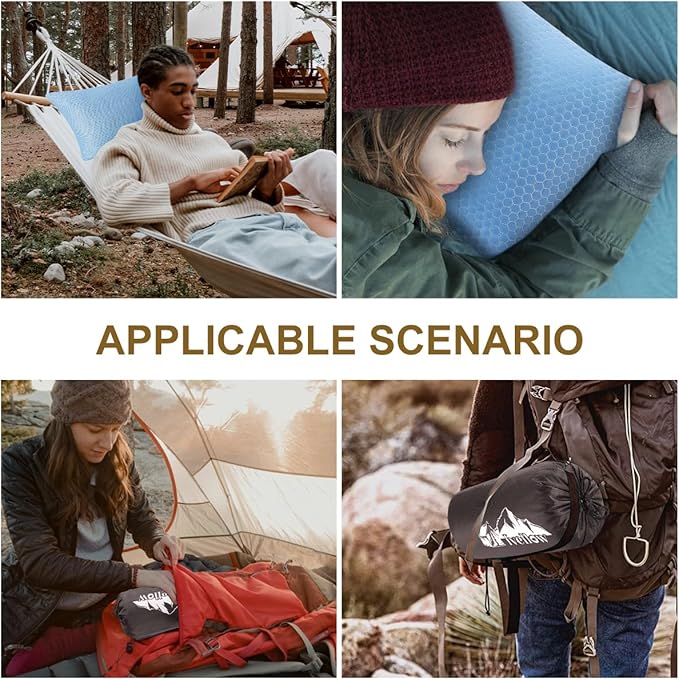 Ivellow Travel Pillow Cooling Camping Pillow for Sleeping Compressible Shredded Memory Foam Pillow Compact Firm Supportive Pillow for Adults Kids Outdoor Backpacking Hiking Essential Gear Blue S