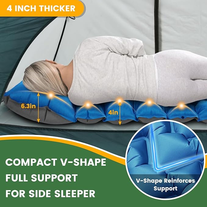 Inflatable Camping Mat, Ultra-Lightweight Sleeping Pad with Built-in Pillow & Foot Pump, Camp Pads for Backpackers, Hikers & Outdoor Enthusiasts, Easy to Carry, Gifts