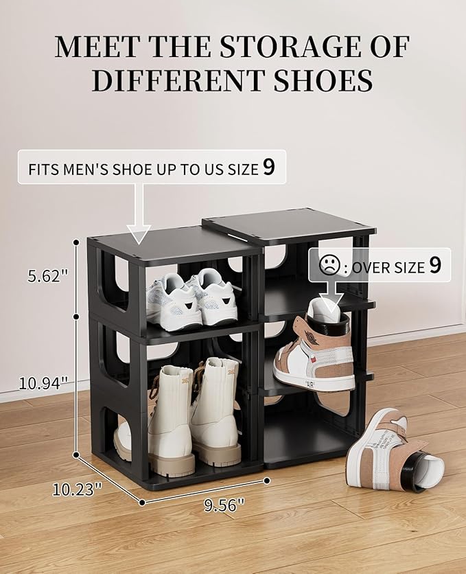 Shoe Organizer Rack for Small Spaces 5 Tier Plastic Vertical Narrow Shelves for Closet Black Shoe Holder, Stand for Entryway Storage Boots Organizer Stackable Cabinet
