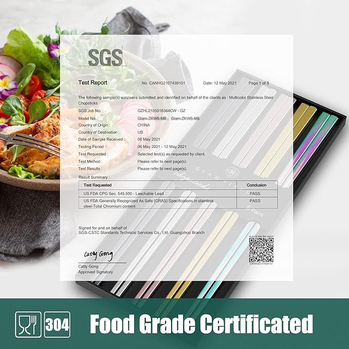 GLAMFIELDS Metal Chopsticks Reusable Chopsticks Dishwasher Safe Multipack Stainless Steel Japanese Style 5 Pairs Lightweight Chop Sticks Gift Set