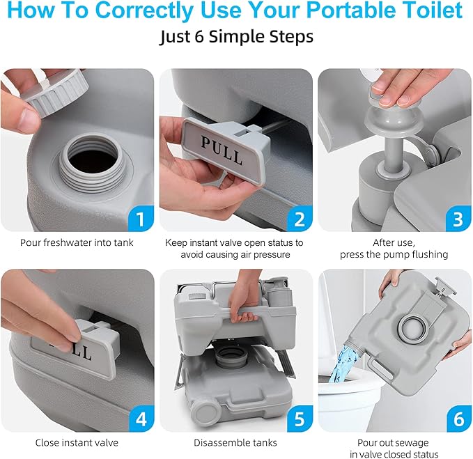YITAHOME Portable Travel Toilet RV Potty, 2.6 Gallon Detachable Tank, Double Outlet Water Spout, Handle Flush Pump, for Camping, Boating, Hiking, Trips