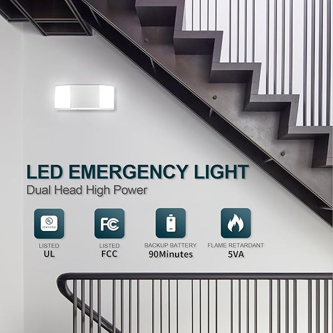1 Pack LED Emergency Lights with Battery Backup, Two Square Heads Commercial Emergency Light, UL Listed for Damp Location,AC 120/277V, Hardwired Emergency Lights for Business