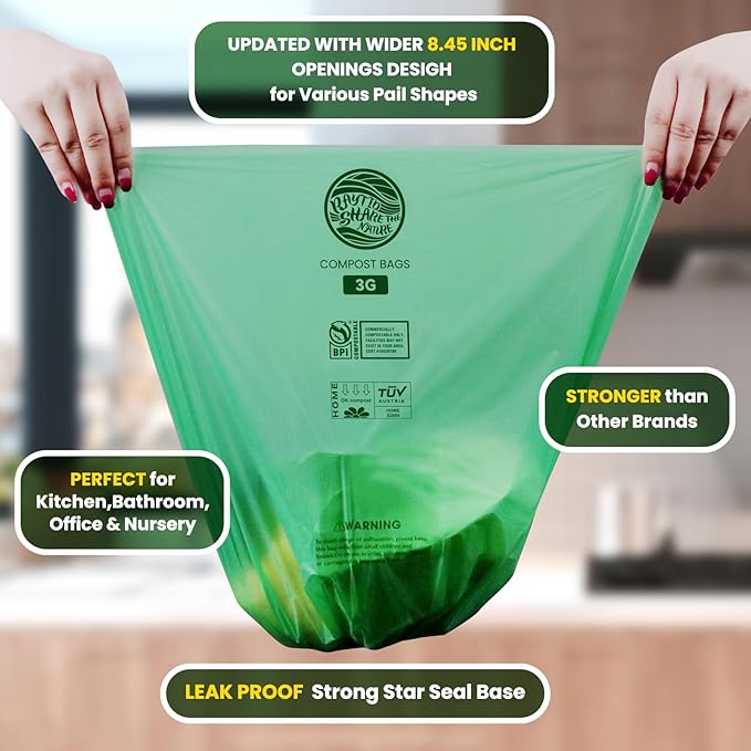 Compost Bags 3 Gallon Extra Thick Compost Bags for Countertop Bin,150counts,Compostable Liner Bags,Small Kitchen Food Scrap Waste Bags,Certified by BPI,ASTM D6400 and OK compost HOME certified
