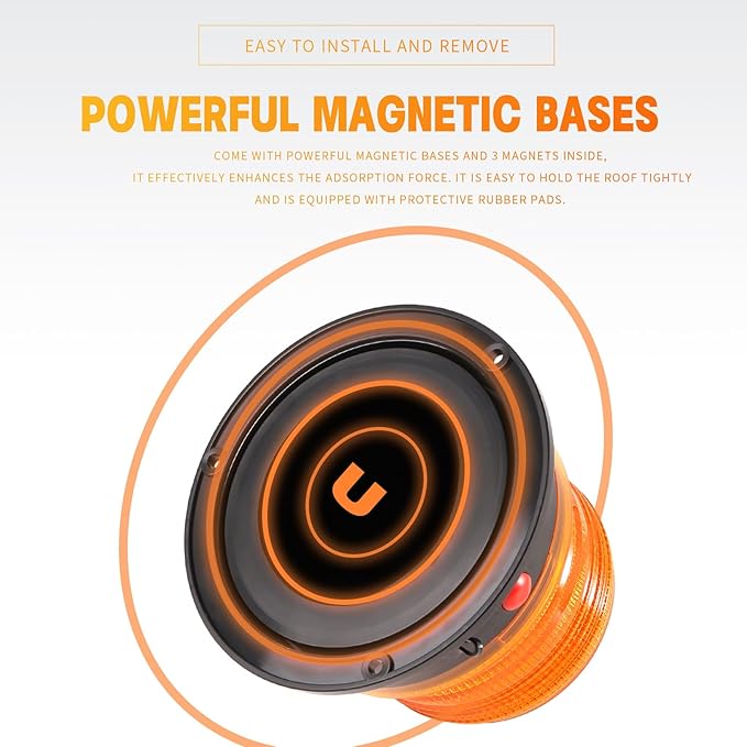 BooYu 2-Pcs Battery Operated Amber Warning Beacon Light w/Magnetic Base, Portable Rechargeable Mini Roadside Roof Top Plow LED Strobe Emergency Flash Mail Lights for Trucks/Trailer/Vehicle